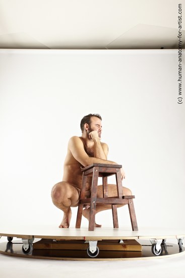 Nude Man White Kneeling poses - ALL Average Short Brown Kneeling poses - on both knees Multi angles poses Realistic