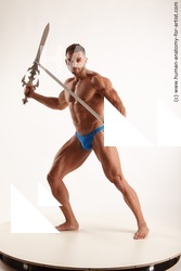 Underwear Fighting with sword Man White Muscular Medium Black Academic