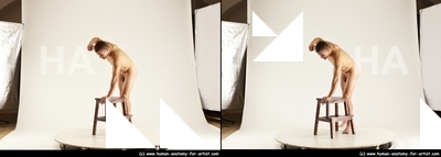 Nude Man White Sitting poses - simple Athletic Short Brown Sitting poses - ALL 3D Stereoscopic poses Realistic