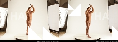 Nude Holding Man White Standing poses - ALL Muscular Short Brown Standing poses - simple 3D Stereoscopic poses Realistic