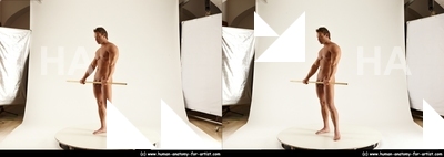 Nude Holding Man White Standing poses - ALL Muscular Short Brown Standing poses - simple 3D Stereoscopic poses Realistic