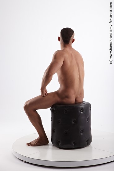 Nude Man Black Sitting poses - simple Muscular Short Black Sitting poses - ALL Realistic