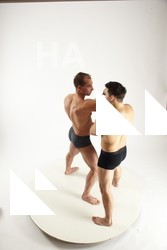 Underwear Fighting Man - Man White Muscular Short Brown Multi angles poses Academic