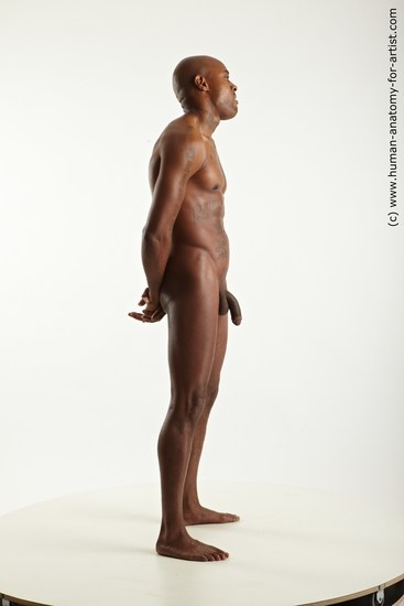 Nude Man Black Standing poses - ALL Slim Bald Standing poses - simple Realistic