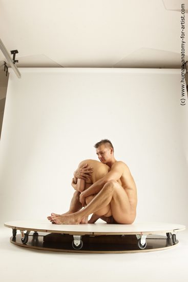 Nude Woman - Man White Sitting poses - simple Athletic Short Blond Sitting poses - ALL Multi angles poses Realistic