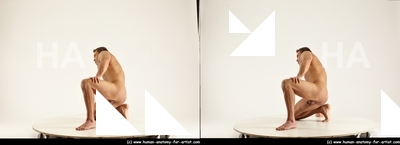 Nude Man White Short Brown 3D Stereoscopic poses Realistic