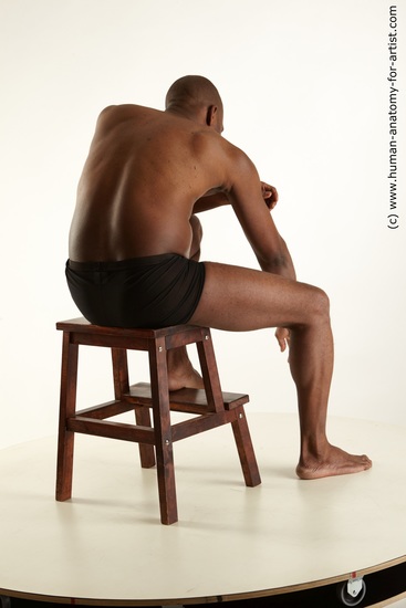 Underwear Man Black Sitting poses - simple Average Bald Sitting poses - ALL Standard Photoshoot Academic