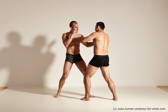 Underwear Fighting Man - Man White Athletic Short Brown Dynamic poses Academic