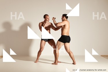 Underwear Fighting Man - Man White Athletic Short Brown Dynamic poses Academic