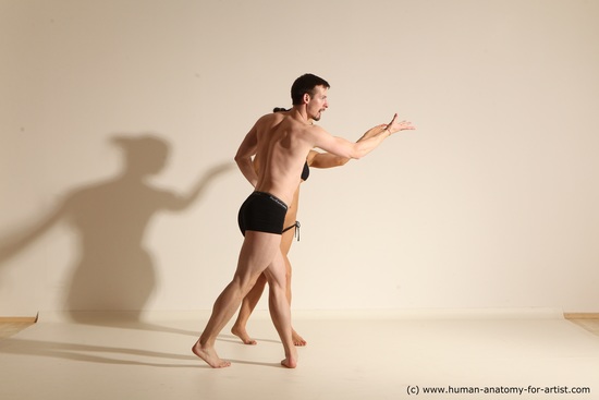 Swimsuit Woman - Man White Slim Brown Dancing Dynamic poses Academic