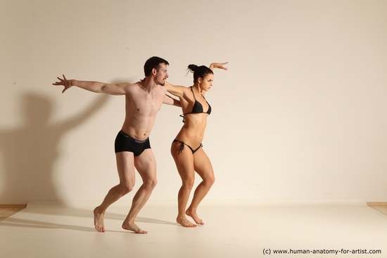 Swimsuit Woman - Man White Slim Dancing Dynamic poses Academic