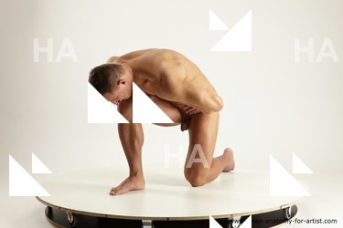 Nude Man White Muscular Short Brown Multi angles poses Realistic