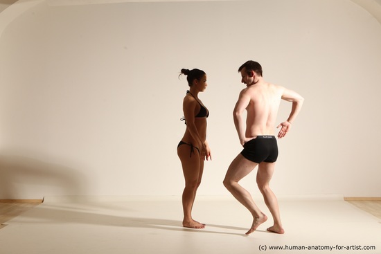Underwear Woman - Man White Athletic Brown Dancing Dynamic poses Academic