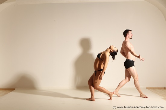 Underwear Woman - Man White Athletic Brown Dancing Dynamic poses Academic