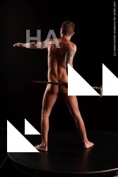 Nude Fighting with sword Man White Slim Short Brown Standard Photoshoot Realistic