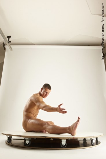 Nude Man White Muscular Short Brown Multi angles poses Realistic