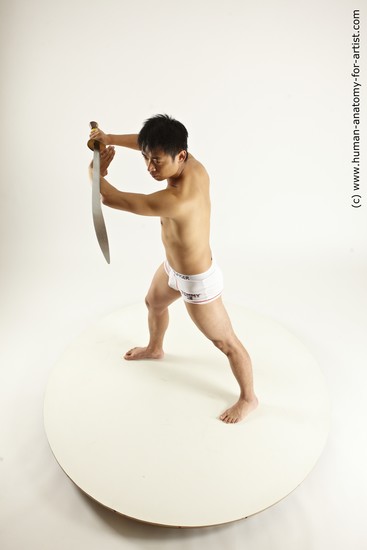 Underwear Fighting with sword Man Asian Standing poses - ALL Slim Short Black Standing poses - simple Multi angles poses Academic