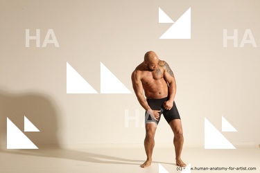 Underwear Man Black Muscular Bald Dancing Dynamic poses Academic