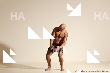 Underwear Man Black Muscular Bald Dancing Dynamic poses Academic