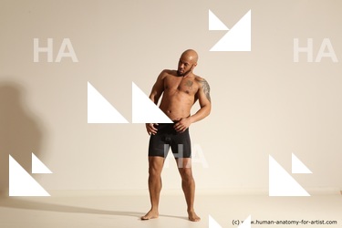 Underwear Man Black Muscular Bald Dancing Dynamic poses Academic