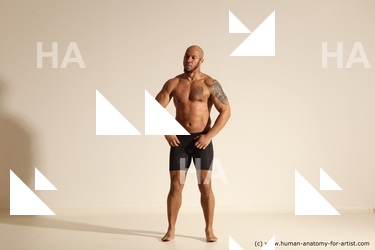 Underwear Man Black Muscular Bald Dancing Dynamic poses Academic