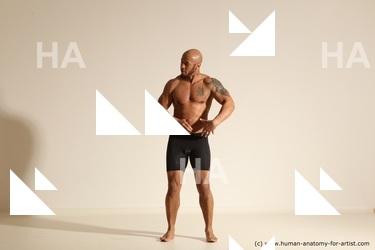 Underwear Man Black Muscular Bald Dancing Dynamic poses Academic