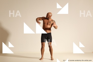 Underwear Man Black Muscular Bald Dancing Dynamic poses Academic