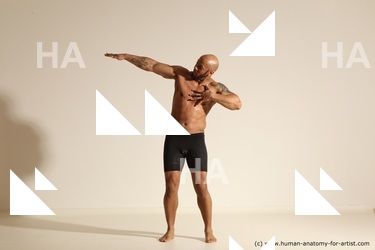 Underwear Man Black Muscular Bald Dancing Dynamic poses Academic