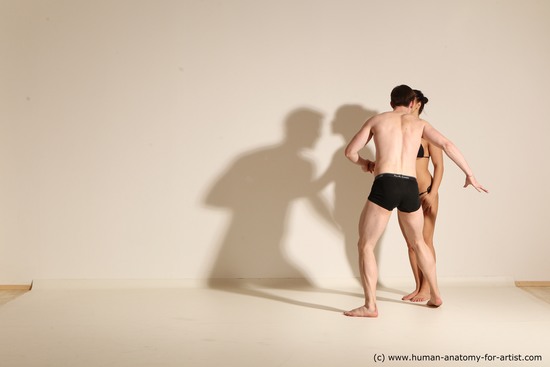 Underwear Woman - Man White Slim Brown Dancing Dynamic poses Academic