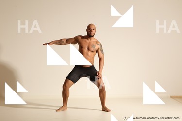 Underwear Man Black Muscular Bald Dancing Dynamic poses Academic