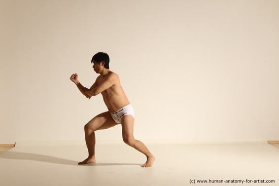 Nude Fighting Man Asian Moving poses Slim Short Black Dynamic poses Realistic