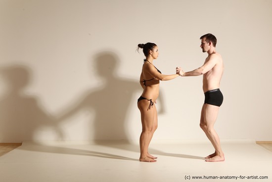 Underwear Woman - Man White Slim Brown Dancing Dynamic poses Academic