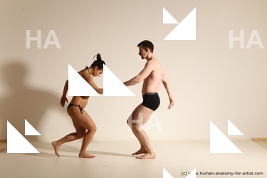 Underwear Woman - Man White Slim Brown Dancing Dynamic poses Academic