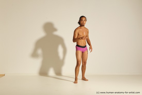 Underwear Martial art Man Asian Moving poses Athletic Long Black Dynamic poses Academic