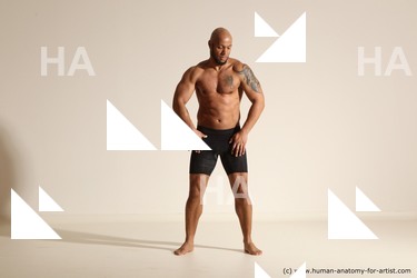 Underwear Man Black Muscular Bald Dancing Dynamic poses Academic