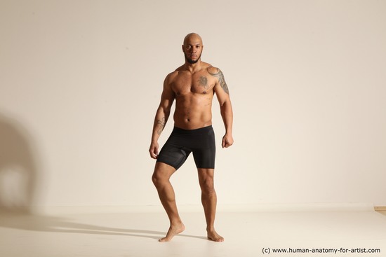 Underwear Man Black Muscular Bald Dancing Dynamic poses Academic