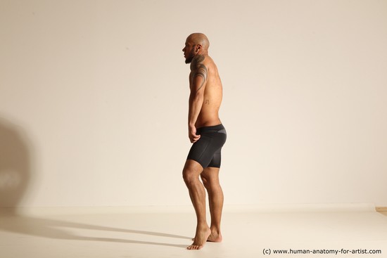 Underwear Man Black Muscular Bald Dancing Dynamic poses Academic