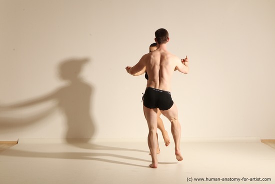 Swimsuit Man White Slim Brown Dancing Dynamic poses Academic