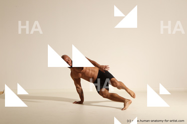 Underwear Man Black Muscular Bald Dancing Dynamic poses Academic