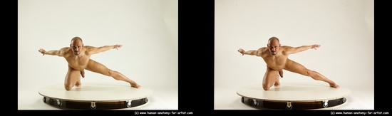 Nude Man White Kneeling poses - ALL Muscular Short Brown Kneeling poses - on both knees 3D Stereoscopic poses Realistic