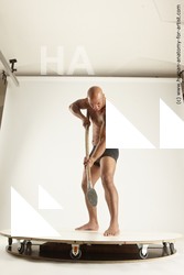 Underwear Fighting with spear Man Black Standing poses - ALL Muscular Bald Standing poses - simple Multi angles poses Academic