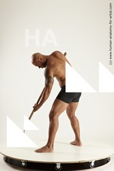 Underwear Fighting with spear Man Black Standing poses - ALL Muscular Bald Standing poses - simple Multi angles poses Academic