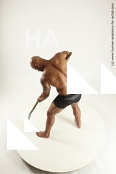 Underwear Fighting with spear Man Black Standing poses - ALL Muscular Bald Standing poses - simple Multi angles poses Academic