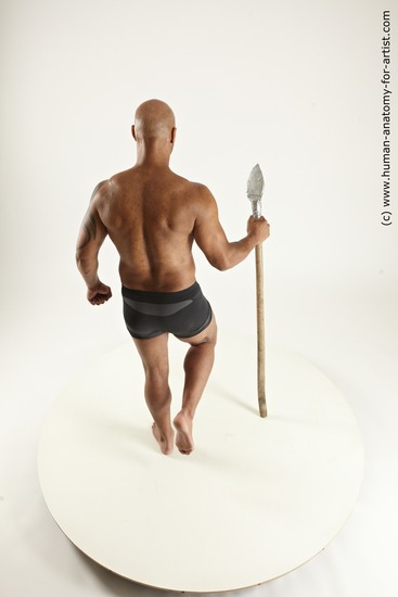 Underwear Fighting with spear Man Black Standing poses - ALL Muscular Bald Standing poses - simple Multi angles poses Academic