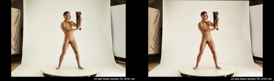 Nude Man White 3D Stereoscopic poses Realistic