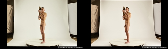 Nude Man White 3D Stereoscopic poses Realistic