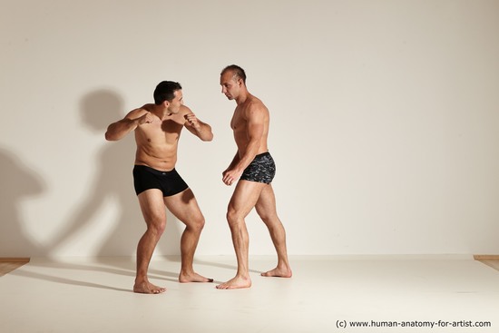 Underwear Fighting Man - Man White Slim Short Brown Dynamic poses Academic