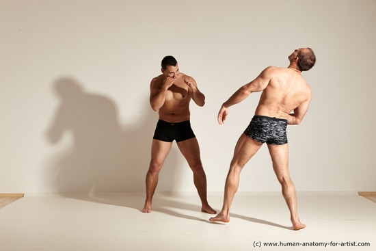 Underwear Fighting Man - Man White Slim Short Brown Dynamic poses Academic
