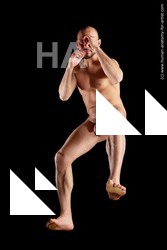 Nude Man Muscular Bald Hyper angle poses Realistic