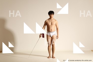 Underwear Fighting Man Asian Athletic Short Black Dynamic poses Academic